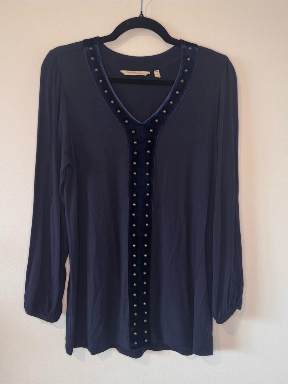 Soft Surroundings Women’s S Navy Velvet Studded Tunic Renaissance Boho Top